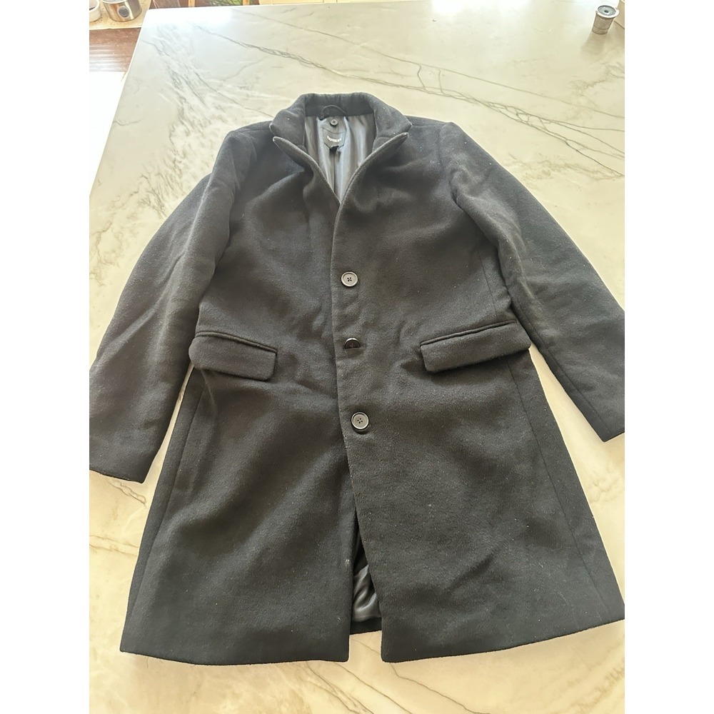Express Men's Black Wool Blend Top Coat Overcoat Button Front Size M
